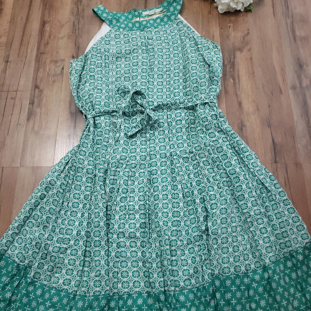 Boden green and white dress sz 12L